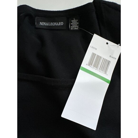 NWT Nina Leonard Dress Black Sheer Sequin Sleeves Knit Full Evening Size Large - Picture 7 of 7